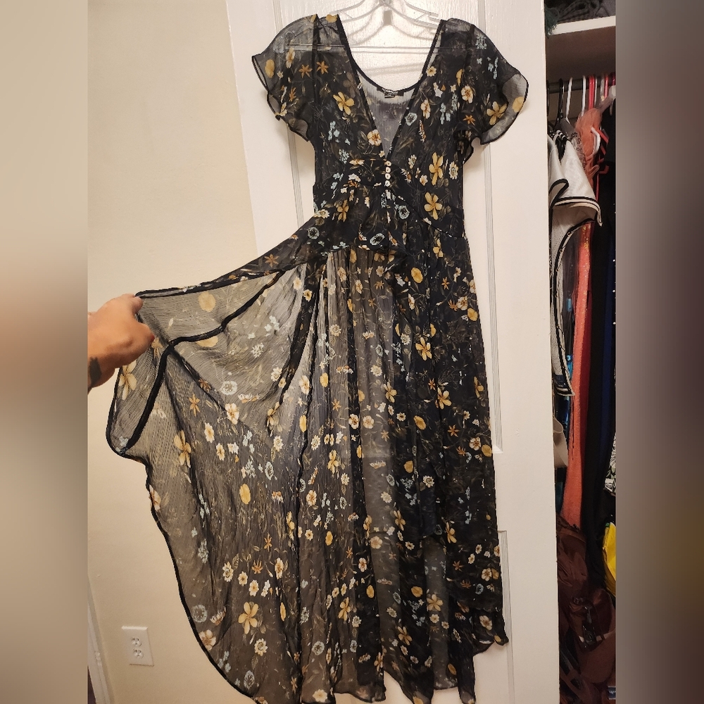 Floral Navy and Gold Women's Cover Up Sheer